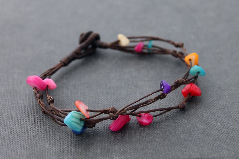 Woven Bracelets Dyed Pearl Free Form Simple Strand Bracelets Knotted Friendship - Bracelets - Stone Multicolor