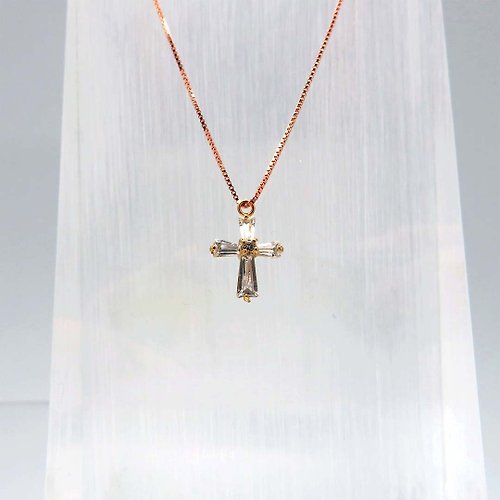 33小物 x JOYSTONE 十字架項鍊 純銀玫瑰金 18K保色銅包金 40cm鎖骨鍊 信仰項鍊