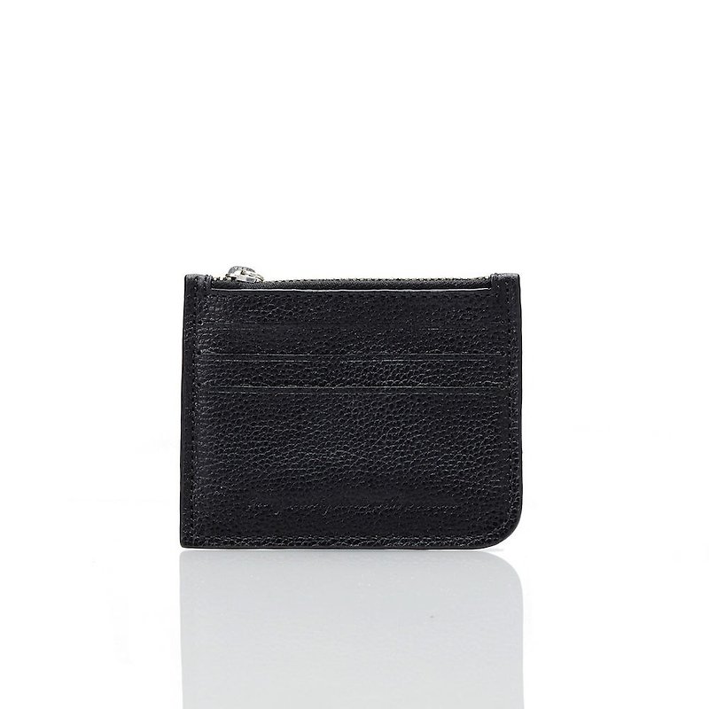 Black melon pattern leather 3 in 1 coin purse - กระเป๋าใส่เหรียญ - หนังแท้ สีดำ