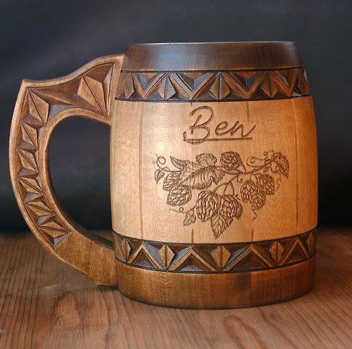 WOODCARV Hand Made beer mug Man birthday gift anniversary gift beer glass