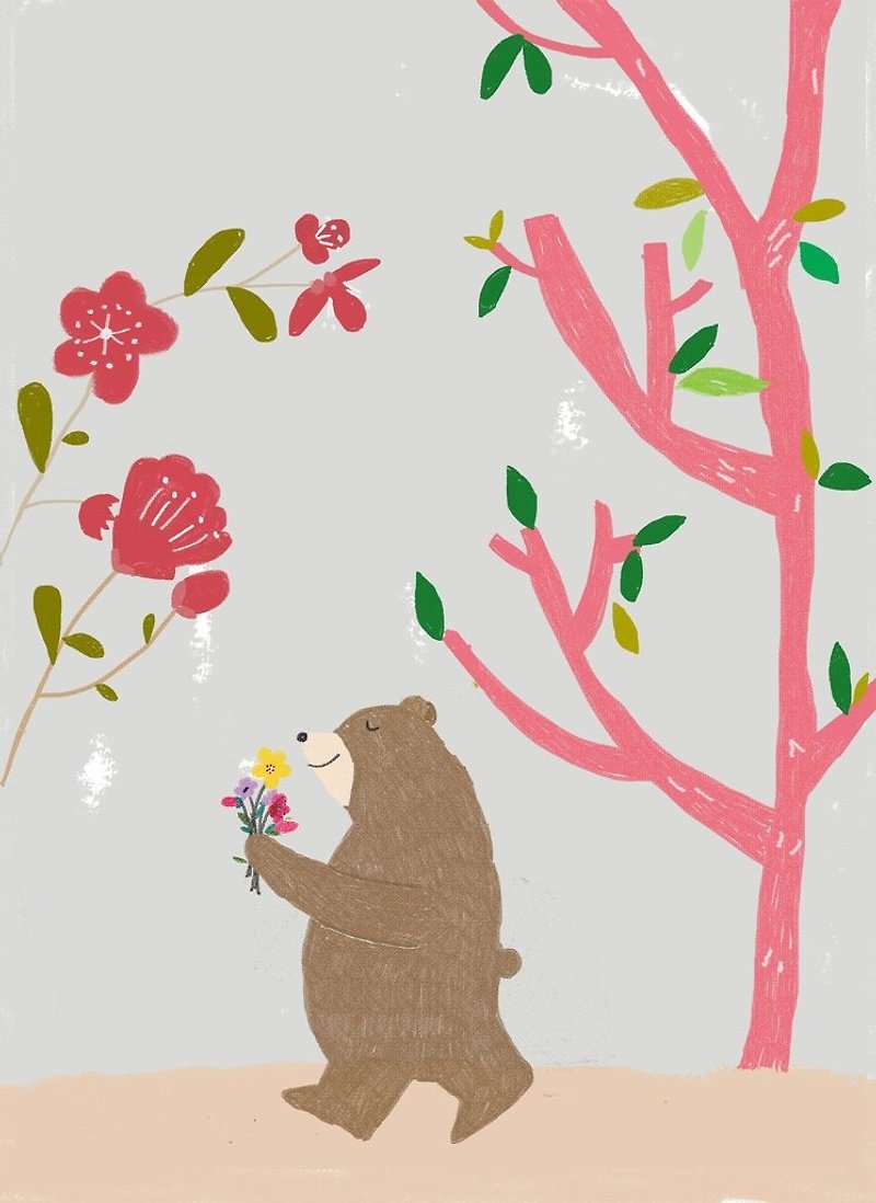 ウォールプリント-花のクマ - 置物 - 紙 多色