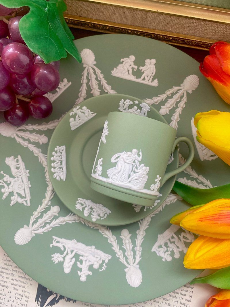 1950年 Wedgwood Jasper 英國製綠色浮雕咖啡杯 古董杯 庫存品 - 茶壺/茶杯/茶具 - 瓷 綠色