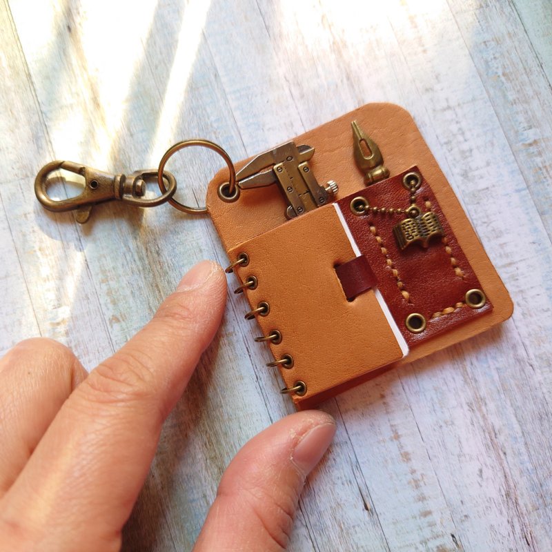 Leather gadgets-Handmade mini leather book caliper bag - สร้อยคอ - หนังแท้ สีนำ้ตาล