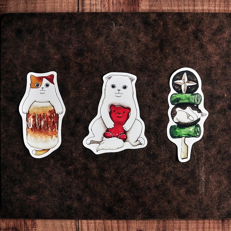 Daily cat waterproof sticker- Chikuwa / Gummy Bear / Skewered Food - Stickers - Paper Multicolor