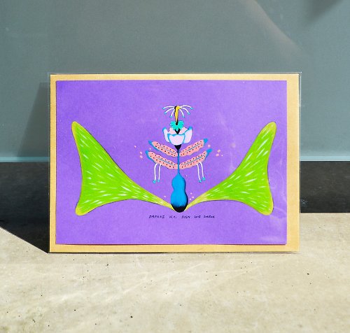Daphne H.C. Shen 英式搞怪 紫色 奇異花朵 宇宙 綠色葉子 獨立製作 手繪卡片