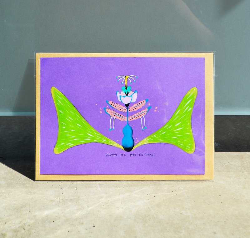 英式搞怪 紫色 奇異花朵 宇宙 綠色葉子 獨立製作 手繪卡片 - 心意卡/卡片 - 紙 紫色
