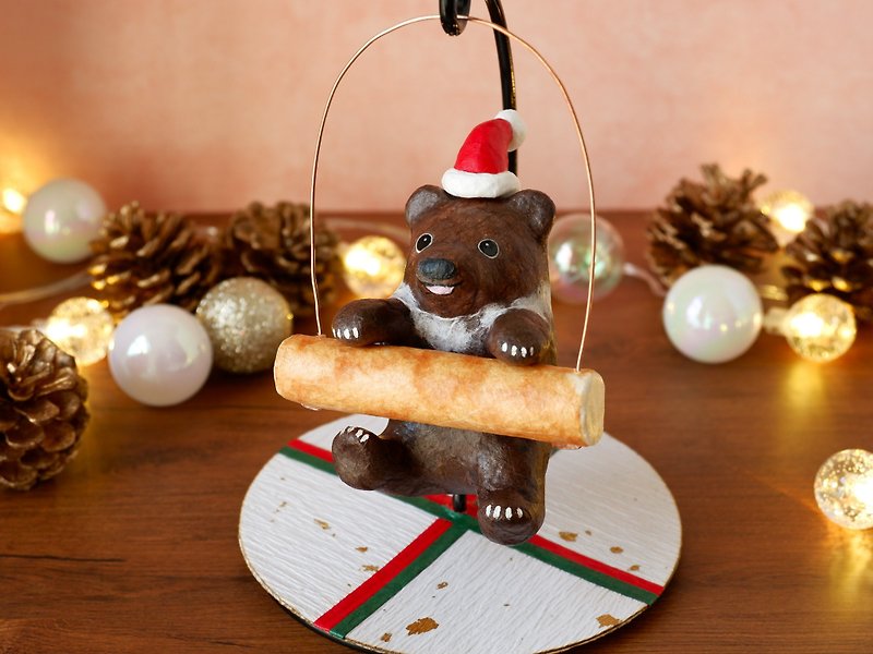 Japanese paper Christmas interior/Swaying cub hanging decoration/Brown bear extra large size - Items for Display - Other Materials Multicolor
