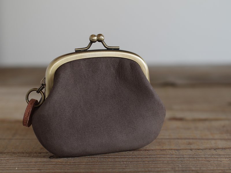 Nubuck leather gamaguchi charcoal gray - Coin Purses - Genuine Leather Gray