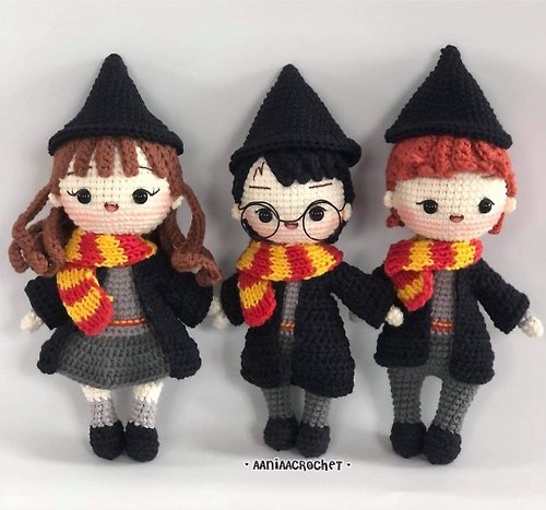 aaniaacrochet Wizard doll, Three Wizard dolls, Harry Potter, Amigurumi, Gift, Made to order
