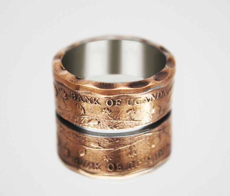 Uganda Coin Ring 2 Shillings 1987 coin rings for men coin rings for women - 戒指 - 其他金屬 