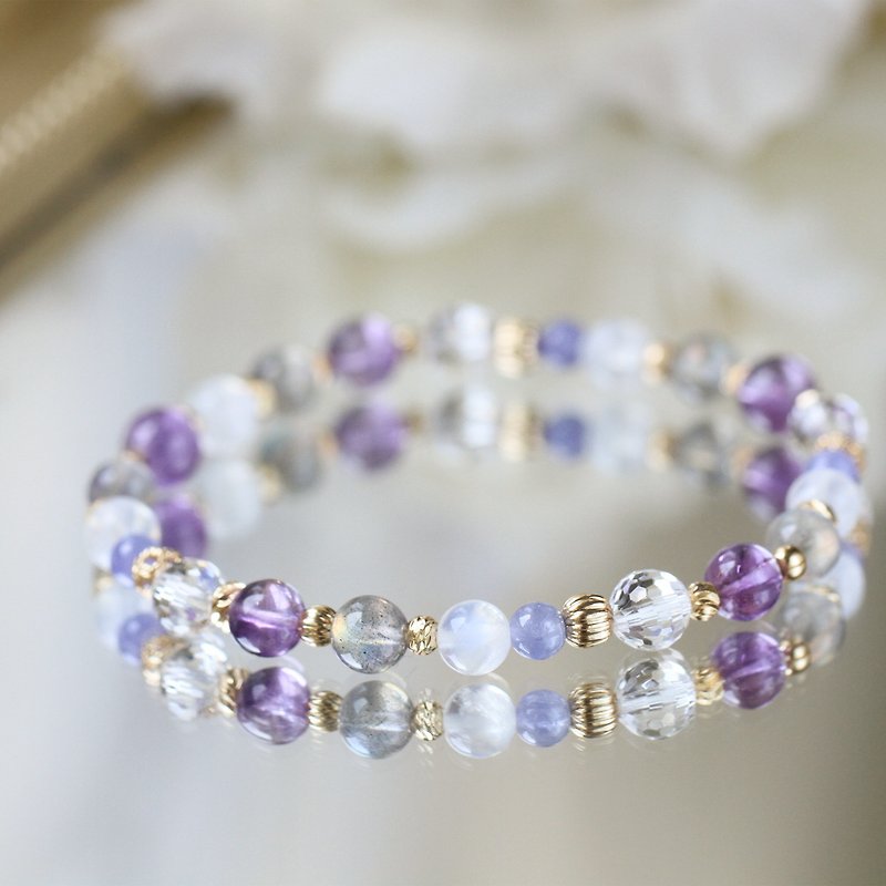 Labradorite Moonstone Amethyst Stone. Flower Cafe. Wisdom Health Crystal Bracelet - Bracelets - Crystal Purple