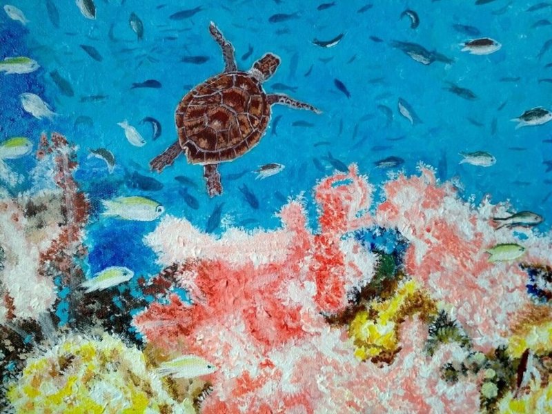 Turtle at the coral reef Original acrylic painting - Wall Décor - Other Materials 