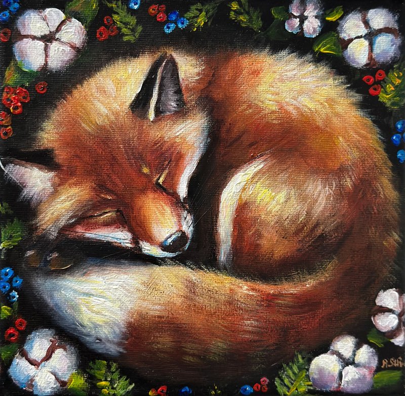 Sleeping fox painting, Fox wall art, Fox room decor, Forest animals, Fox poster - Wall Décor - Cotton & Hemp Black