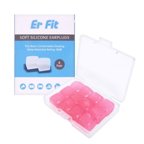 ER FIT-可塑型環保矽膠耳塞 【ER FIT】矽膠耳塞-粉色12入柔軟可塑 隔音防噪 睡眠 -內付收納