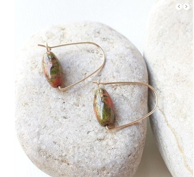 14KGF Oval Flower Jade Bell Earrings - Earrings & Clip-ons - Semi-Precious Stones Green
