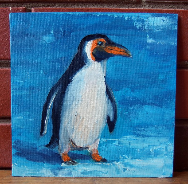 企鵝布面油畫原創藝術品 - 壁貼/牆壁裝飾 - 其他材質 藍色