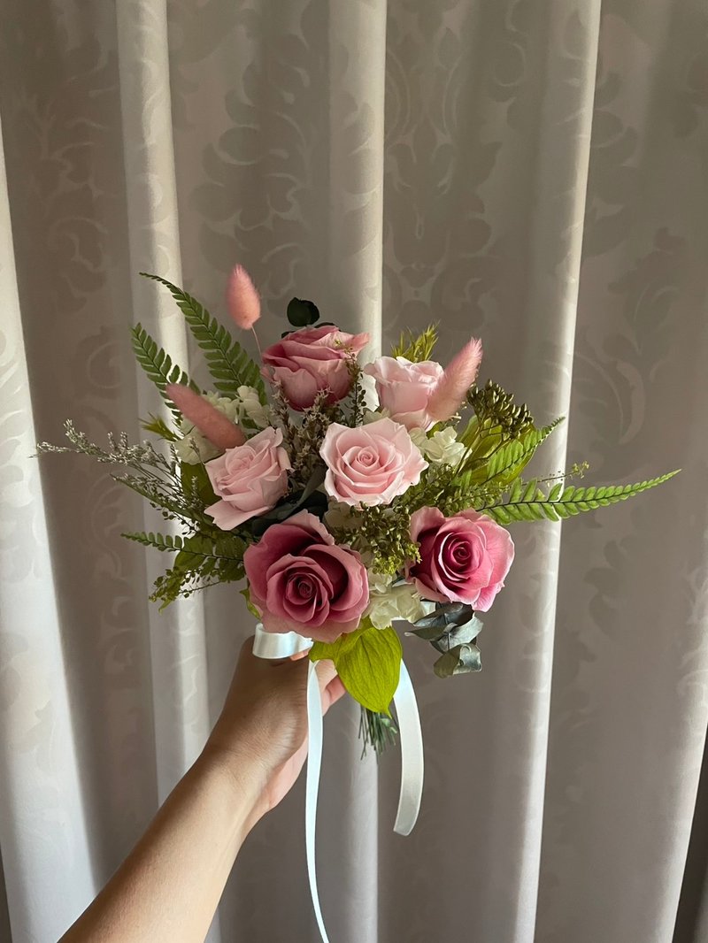[Huaso] Romantic Pink Bouquet / Preserved Flower Bouquet / Photo Bouquet / Bridal Bouquet / Registration Bouquet - ช่อดอกไม้แห้ง - พืช/ดอกไม้ หลากหลายสี