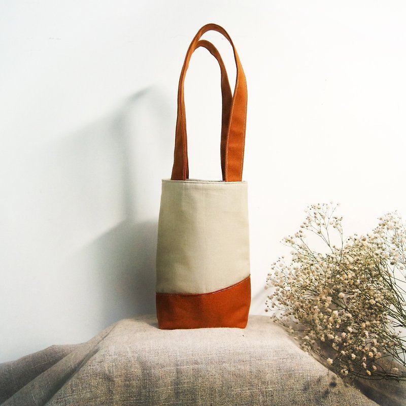 Handmade forest drink beverage bag (small tote) - caramel brown spot - Handbags & Totes - Cotton & Hemp Brown