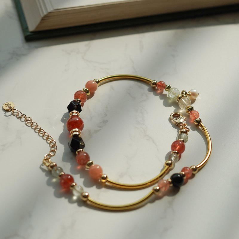 Arusha faceted gold ingot orange moonlight freshwater beads 14KGF bracelet - สร้อยข้อมือ - คริสตัล 