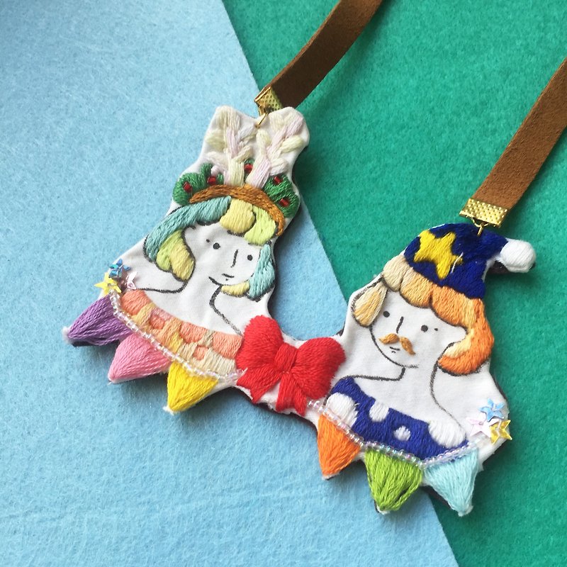 Masquerade party Little One hand-painted +embroidery necklace - Necklaces - Thread Multicolor