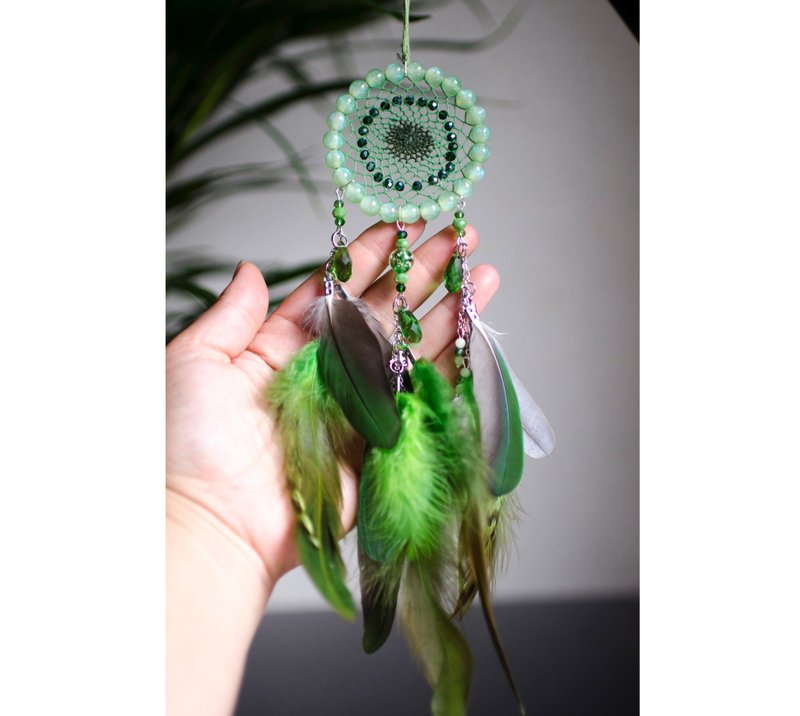 汽車後視鏡螢光綠捕夢網| อุปกรณ์ตกแต่งรถยนต์ - 牆貼/牆身裝飾 - 玻璃 綠色