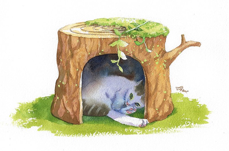 Original Watercolor Painting - A Break in a Tree Hole