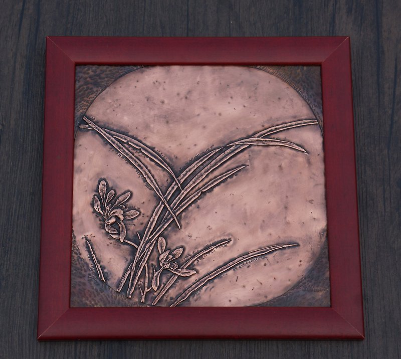 傳統紫銅鏨刻浮雕秋蘭綻蕊咖啡館復古壁畫背景牆影民宿掛畫 - 海報/掛畫/掛布 - 其他金屬 