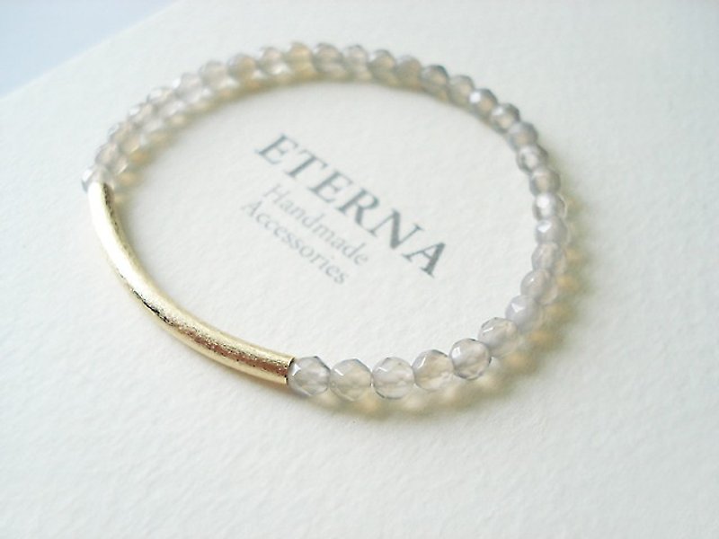 Gray chalcedony with matte gold curved pipe bracelet - Bracelets - Paper Gray