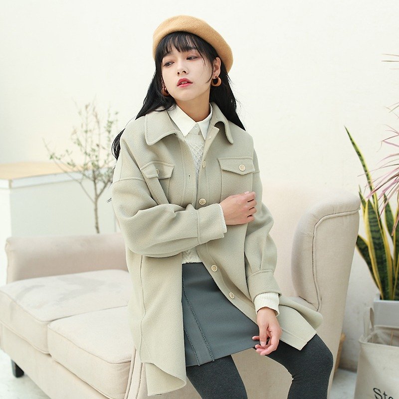 Annie Chen 2017 double-sided coat winter new women's solid color shirt - Women's Casual & Functional Jackets - Other Materials Green