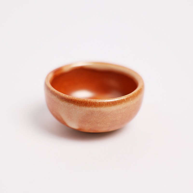 Mingya kiln l wood fired Shino flying finger tea bowl orange red pottery tea set collection ceramics T - ถ้วย - ดินเผา สีแดง