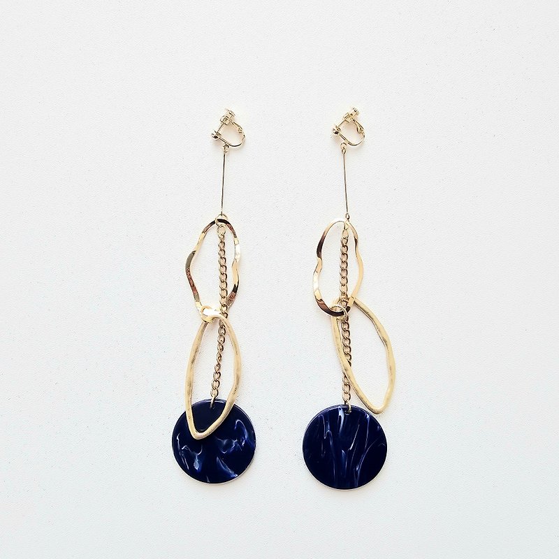 Japan handmade long earring, gold chain earring, flower drop earring, gift - Earrings & Clip-ons - Other Materials Blue