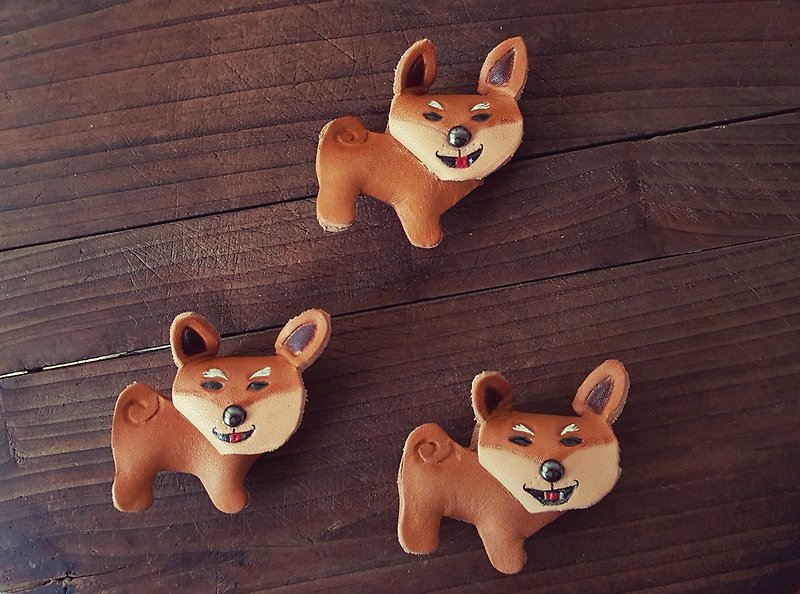 Cute Shiba intro to pure leather keychain - can be engraved name - ที่ห้อยกุญแจ - หนังแท้ สีนำ้ตาล