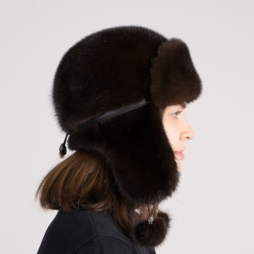 FurStyleUA Women's Winter Mink Hat With Ushanka And Elegant Beanie Made From 100% Real Fur