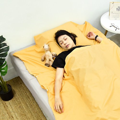 OUTSY 【台灣製】加大版素色純棉便攜旅行床單/睡袋內套-柑橙黃