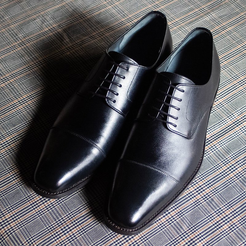 REGENT Simple Horizontal Derby Shoes-Black/ Cap Toe Derby-Black