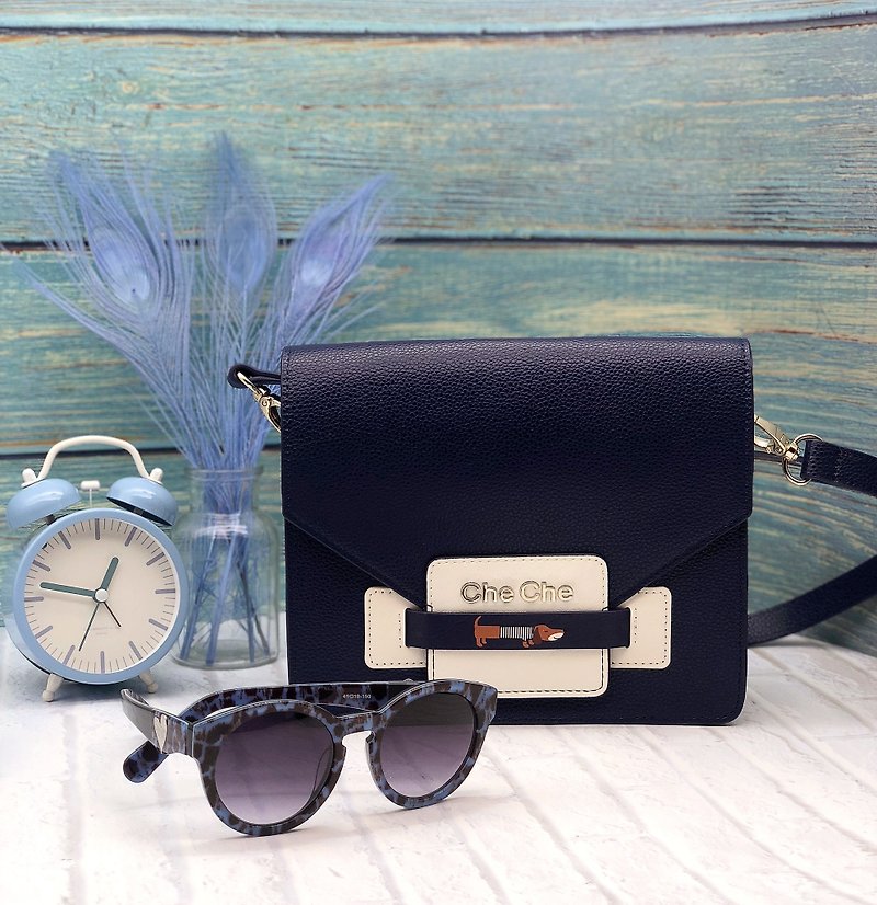 Discounted Package – Small Leather Bag + Sunglasses - กระเป๋าแมสเซนเจอร์ - หนังแท้ สีน้ำเงิน