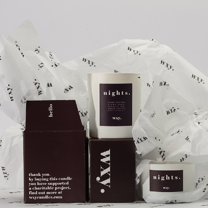 【英國 wxy】經典mini蠟燭- nights. 波本酒 & 菸草 /95g - 香氛蠟燭/燭台 - 玻璃 咖啡色