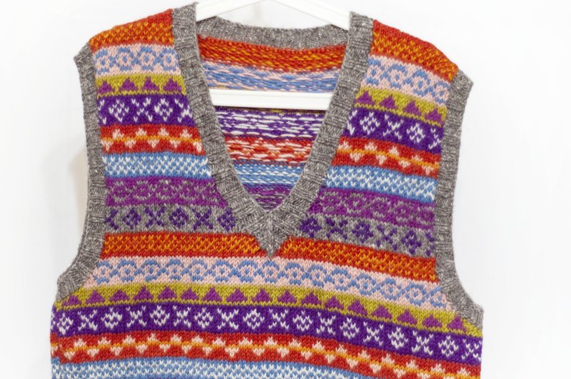 純羊毛手工針織背心 波希米亞風鉤織背心 針織衣 鉤織外套-圖騰風 - 女毛衣/針織衫 - 羊毛 多色