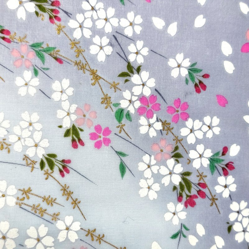 Vintage Japanese Handkerchief – Sakura Blossoms on Soft Blue Gradient 18 x 17 in - 手帕 - 棉．麻 透明