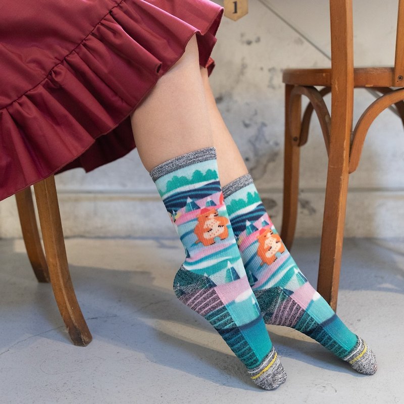 【小創襪】森林裡的聖誕節 長筒襪 運動襪  聖誕節 交換禮物 藍綠 - 襪子 - 環保材質 藍色