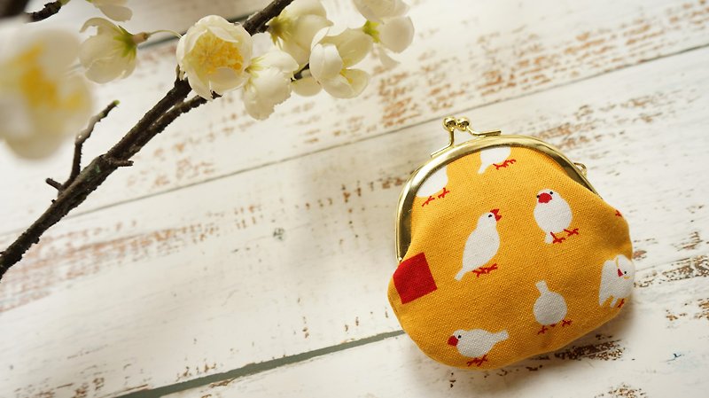 Coin Purse/Koujin Bao/Bird/Cumi Aiwen Bird Small Mouth Gold Package - กระเป๋าใส่เหรียญ - ผ้าฝ้าย/ผ้าลินิน สีส้ม