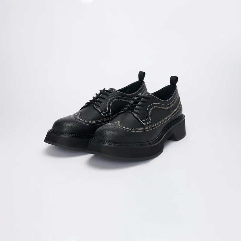 VATIC WINGTIP BROGUES SHOES BLACK / WHITE LINE 45mm厚底皮鞋 - 女款皮鞋 - 真皮 黑色