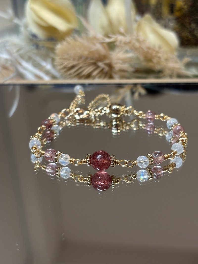 月光石*草莓晶_拐杖糖的甜蜜時刻_2種款式 - 手鍊/手環 - 水晶 紅色