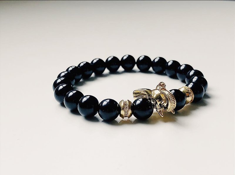925 silver 14-karat gold Elephant onyx beads bracelets - Bracelets - Gemstone Black