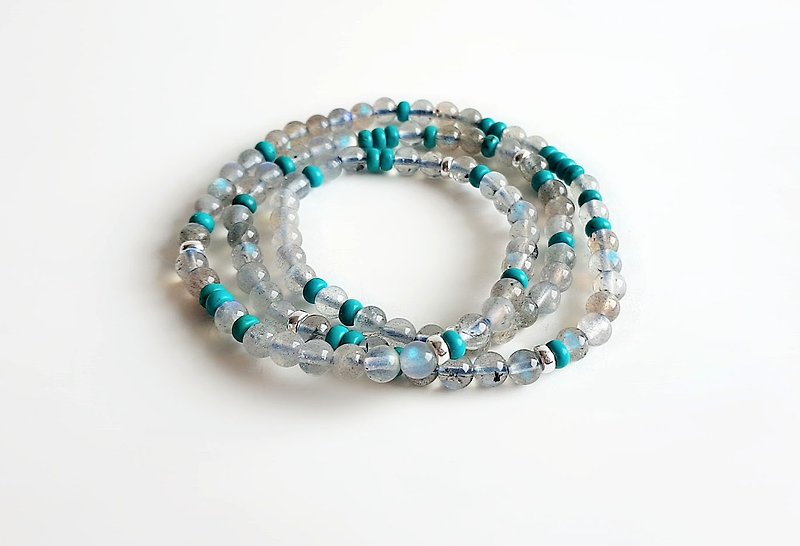 Gemstone Series ‧ Small Blue Natural Mineral Labradorite Turquoise 925 Sterling  - Bracelets - Gemstone Gray