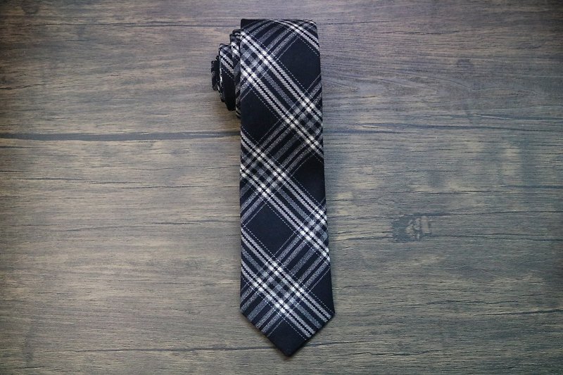 深藍色格紋羊毛西裝領帶/休閒獨特necktie - 領呔/呔夾 - 羊毛 多色