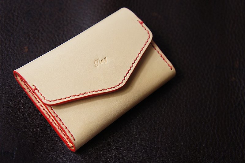2-in-1 Coin Case & Card Holder, Vegetable tanned leather - กระเป๋าสตางค์ - หนังแท้ สีส้ม