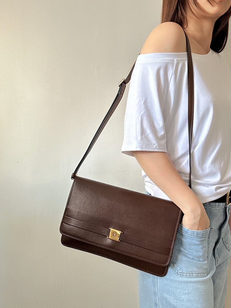 中古正品 Christian Dior 真皮手拿包 腋下包 斜背包 男女適合 - 側背包/斜背包 - 真皮 咖啡色