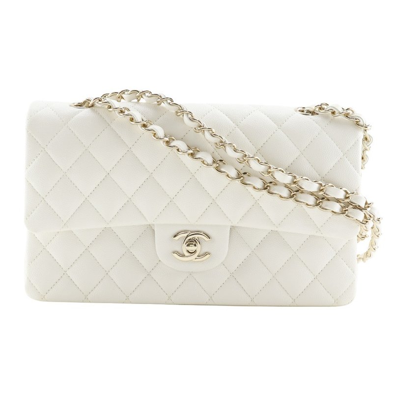 【日本直送】シャネル CHANEL マトラッセ25 ショルダーバッグ A01112 ダブルフラップ キャビアスキン 白 レディース【中古】 - 側背包/斜背包 - 真皮 白色