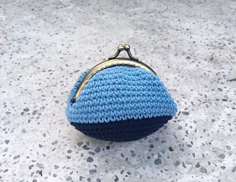 Minibobi手織-小紅包/青銅小巧口金包/零錢包/天空藍 - 零錢包/小錢包 - 棉．麻 藍色